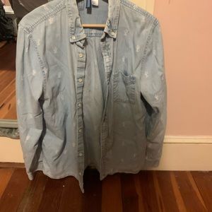 H&M blue long sleeve shirt with white cactus print  size medium